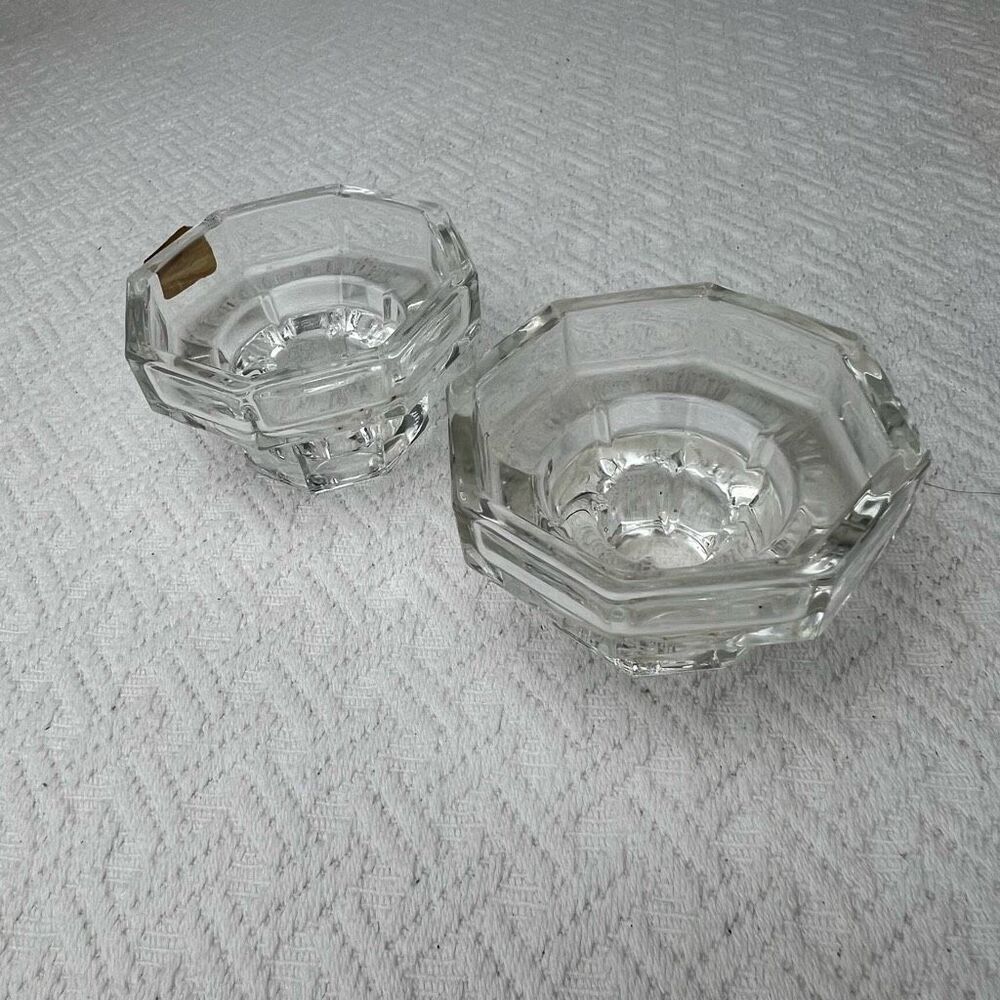 Set Of 2 Luminarc Genuine Crystal Candle Holders  1.75" tall Clear Glass Octime